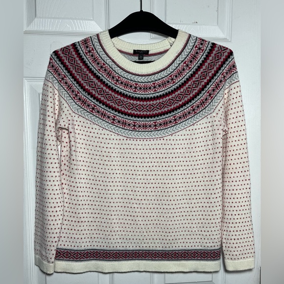 Talbots  Cream Women’s Knit Sweater Fair lsle Raglan Sleeve Sz Sp - Picture 2 of 9